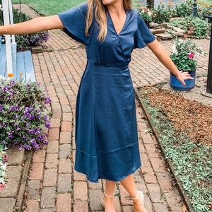 H&M Navy Wrap-Style Satin Dress